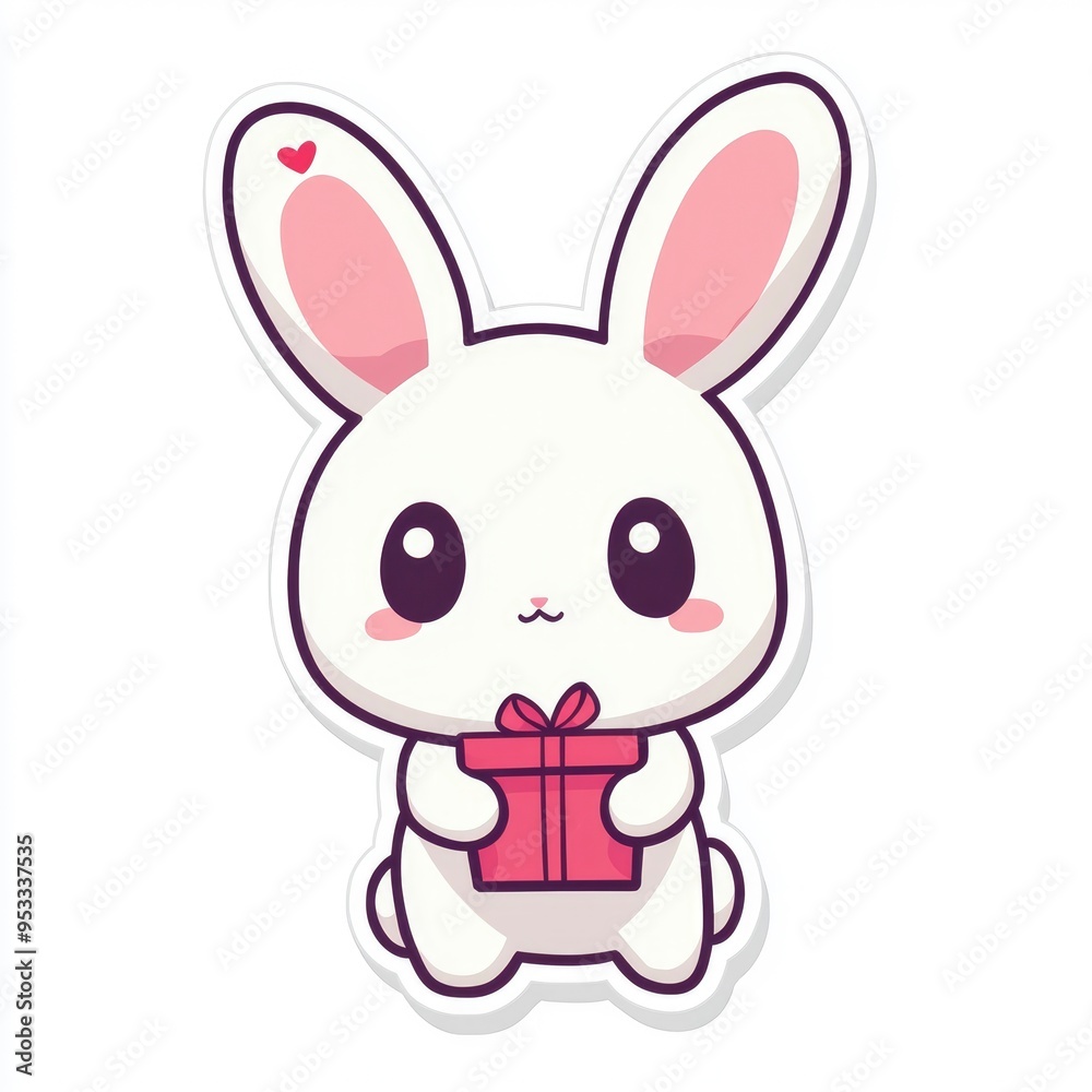Cute Cartoon Rabbit Holding a Gift Cute Cartoon Rabbit Holding a Gift