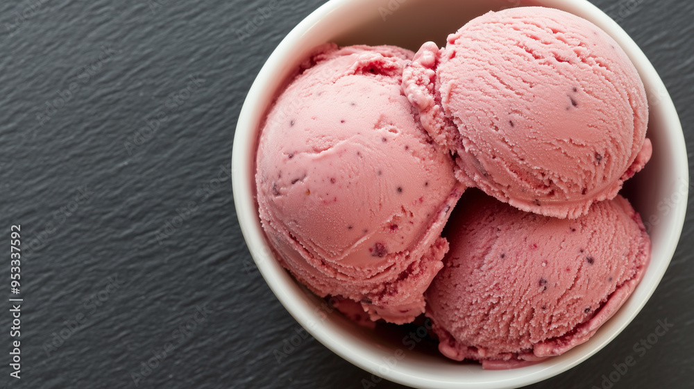 strawberry ice cream cup top view on dark stone background with empty space strawberry ice cream cup top view on dark stone background with empty space