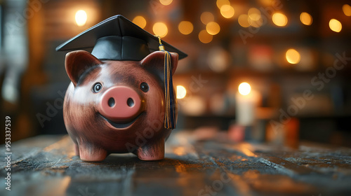 Piggy bank wearing a gradua...