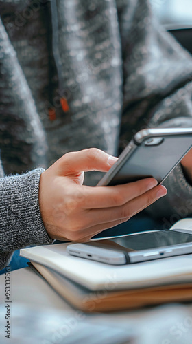 A person using a smartphone to access educational content on the go