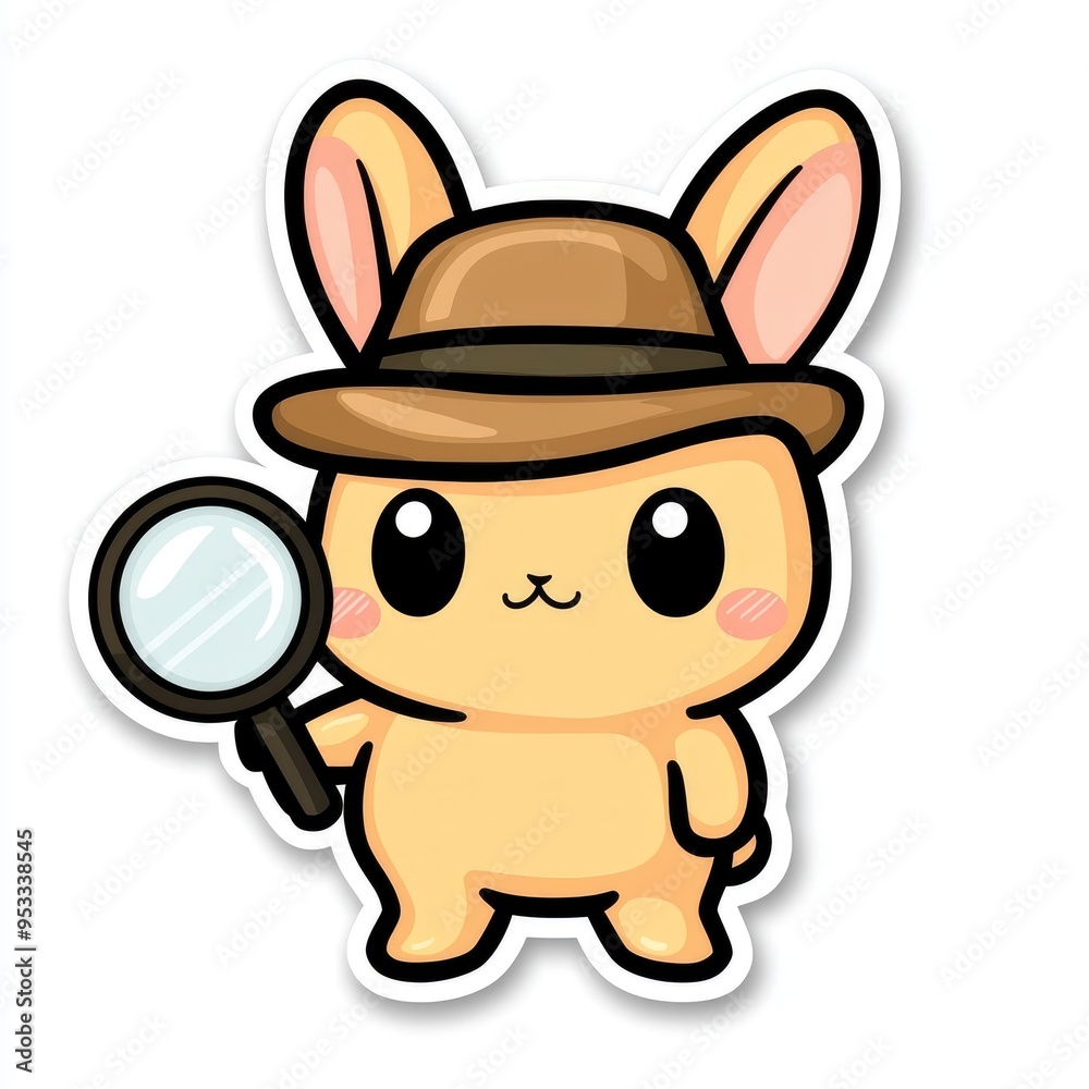 Naklejka premium Cute Bunny Detective with Magnifying Glass Cartoon Illustration