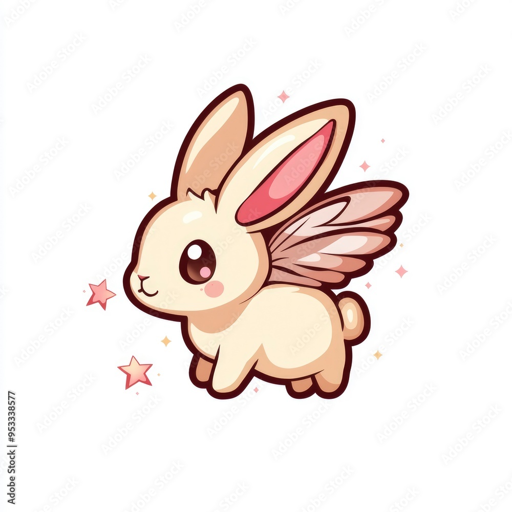 Obraz premium Cute Cartoon Bunny with Wings