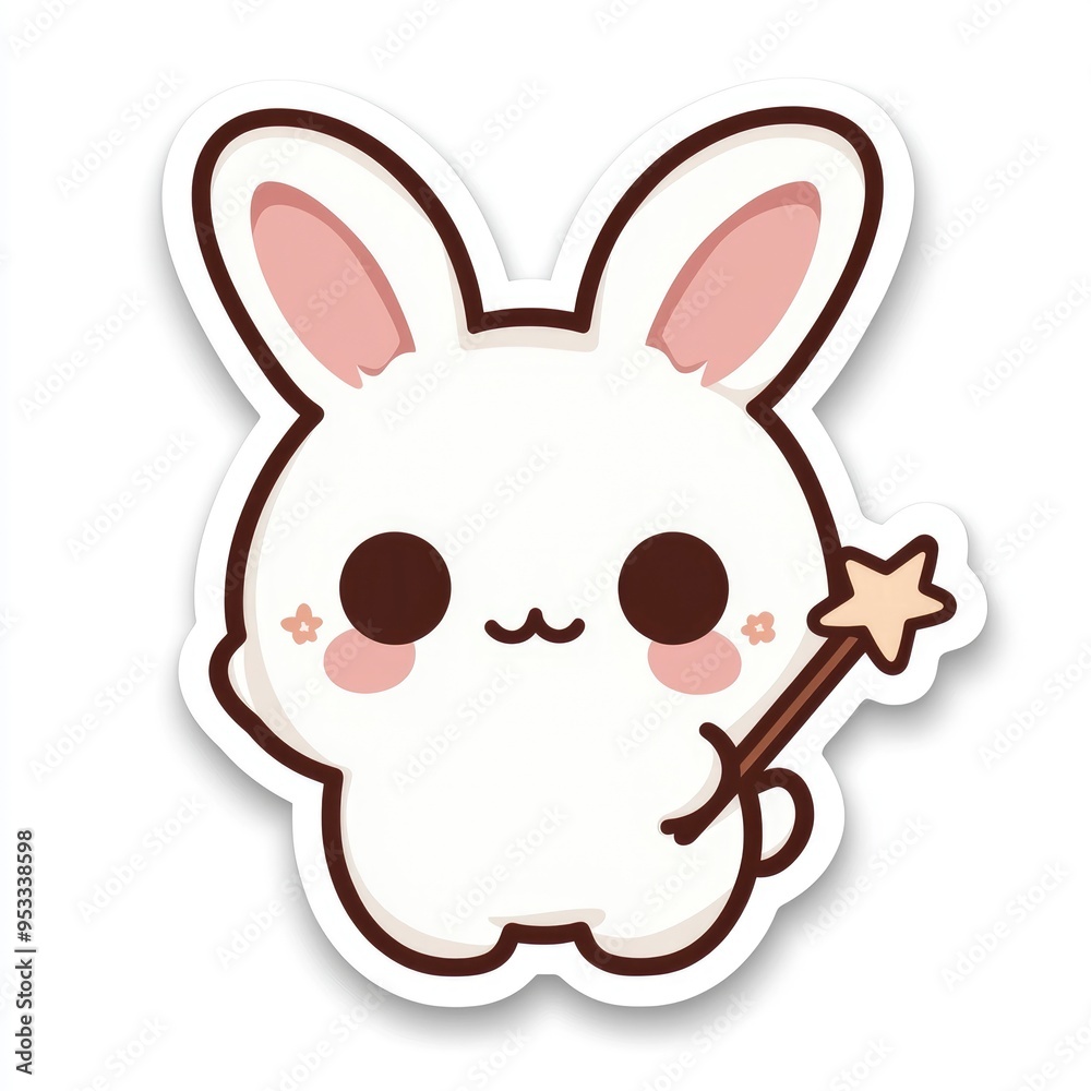 Fototapeta premium Cute Cartoon Bunny Holding a Magic Wand