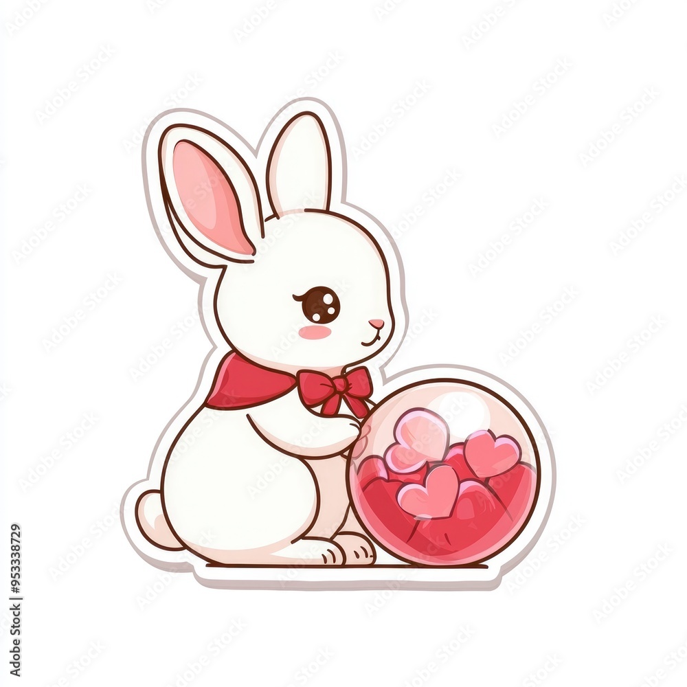 Cute White Rabbit Holding a Heart Balloon Cute White Rabbit Holding a Heart Balloon