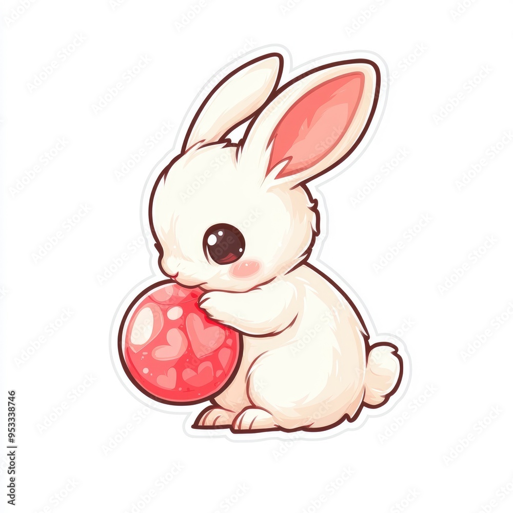 Fototapeta premium Cute Cartoon Bunny Holding a Red Heart Egg
