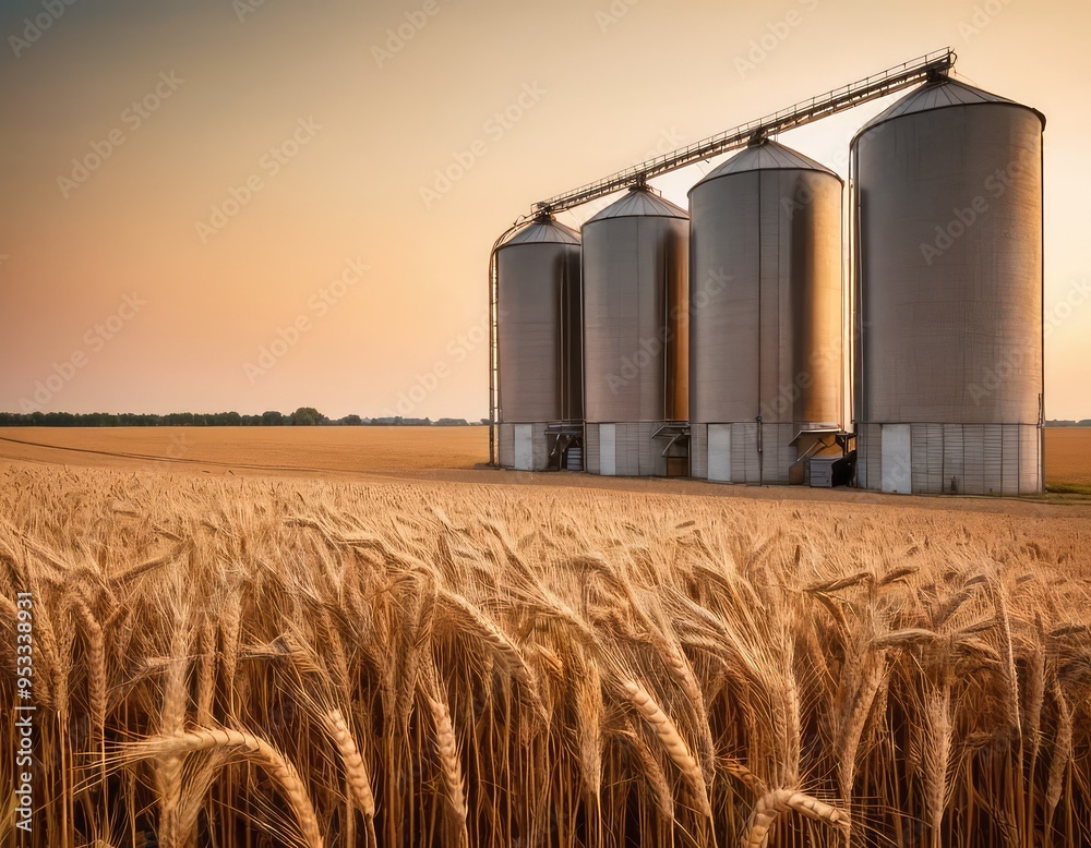 Grain elevator and agricultural storage. Containers silos storing agriculture crop in countryside. Grain elevator and agricultural storage. Containers silos storing agriculture crop in countryside.