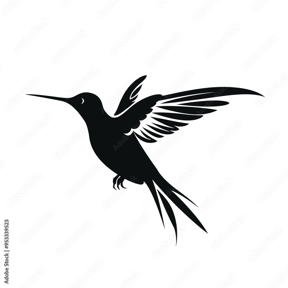 Fototapeta premium black silhouette of a hummingbird isolated on white background 