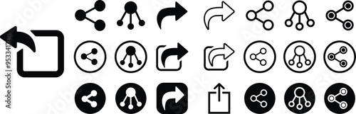 Share Flat, Outline icons Set. Arrow symbols. Reply send forward buttons connection signs on transparent background. Share Link Button for Social Media Silhouette. Link for Web Sites. Send Data Signs.