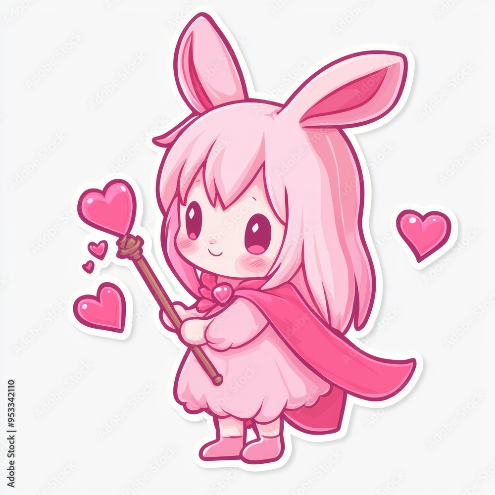 Cute Pink Bunny Girl with Love Wand Cute Pink Bunny Girl with Love Wand