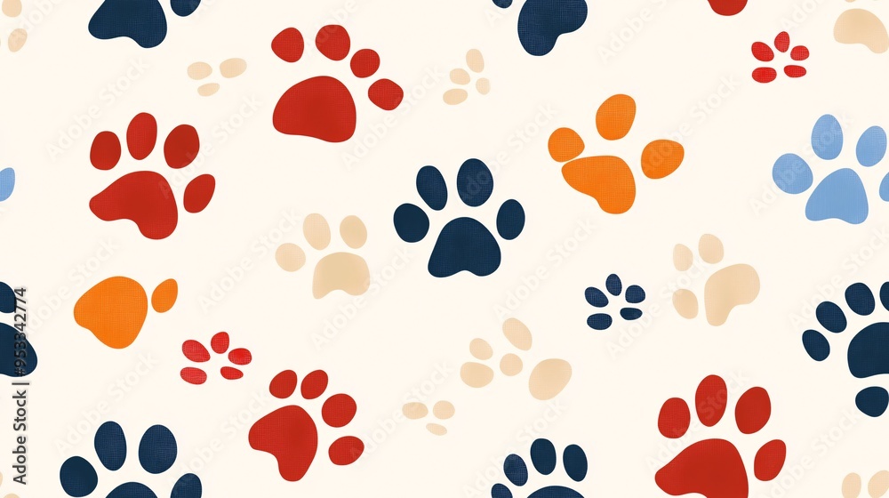 Fototapeta premium Colorful Paw Prints Pattern