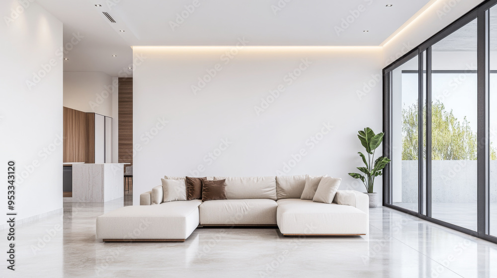 Modern minimalist living room interior with led lighting and elegant furniture Modern minimalist living room interior with led lighting and elegant furniture