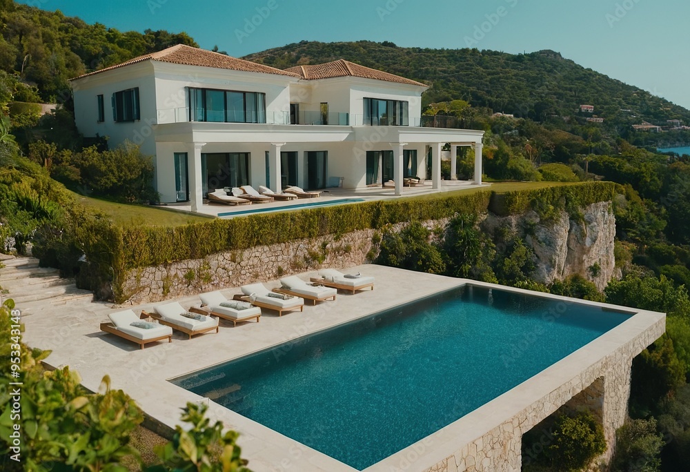 Fototapeta premium a luxury pool at sunset