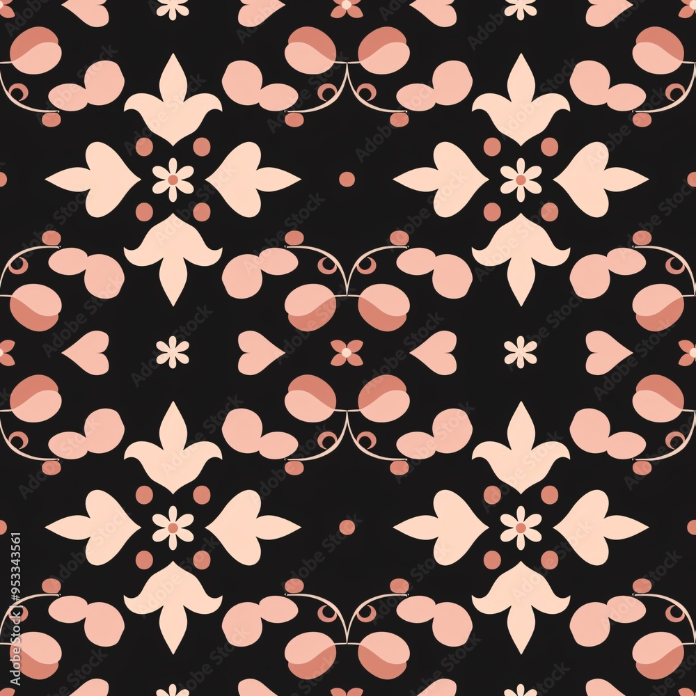 Pink and Black Floral Damask Seamless Pattern: A captivating and elegant seamless pattern featuring delicate pink floral motifs on a black background, evoking a sense of classic charm and timeless Pink and Black Floral Damask Seamless Pattern: A captivating and elegant seamless pattern featuring delicate pink floral motifs on a black background, evoking a sense of classic charm and timeless