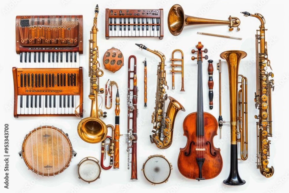 Naklejka premium A set of musical instruments on a table or shelf