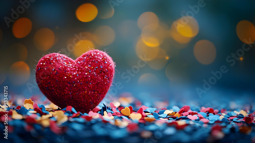 Red glitter heart on blue c...