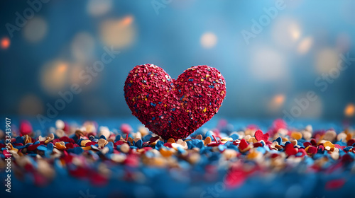 Red glitter heart on colorf...