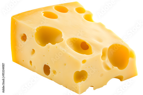 Piece of cheese with holes isolated on white background