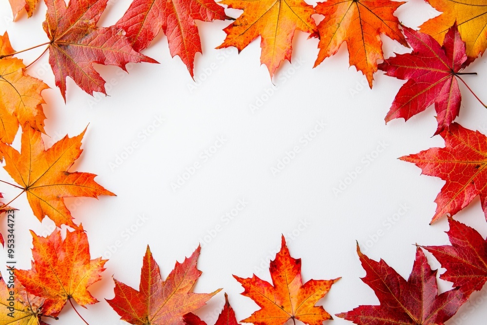 Autumn Maple Leaves Flat Lay White Background created with Generative AI Autumn Maple Leaves Flat Lay White Background created with Generative AI