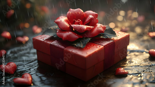 Red rose on a gift box in t...