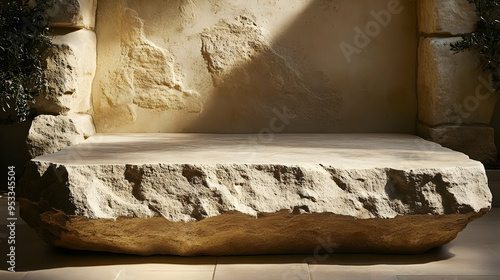 Rough-hewn stone platform w...