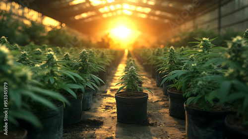 Rows of cannabis plants gro...