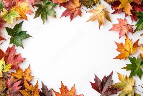 Autumn Maple Leaves Flat Lay White Background created with Generative AI