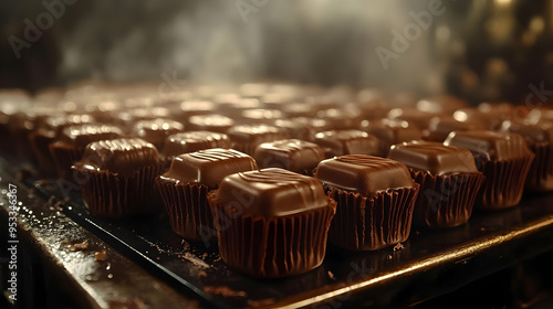 Rows of freshly made chocol...