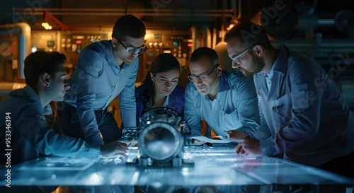 Team of engineers working on a project in a modern industrial environment