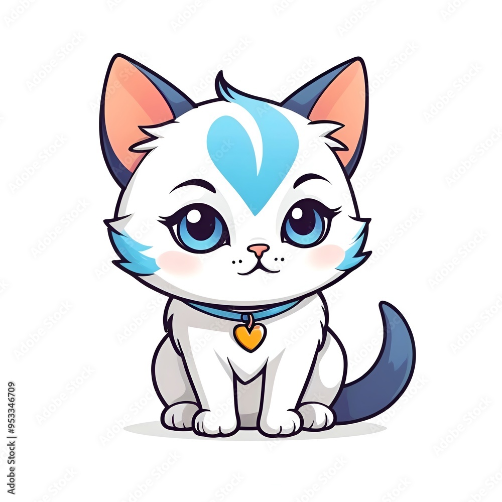 Cute Cartoon Cat with Blue Markings Cute Cartoon Cat with Blue Markings