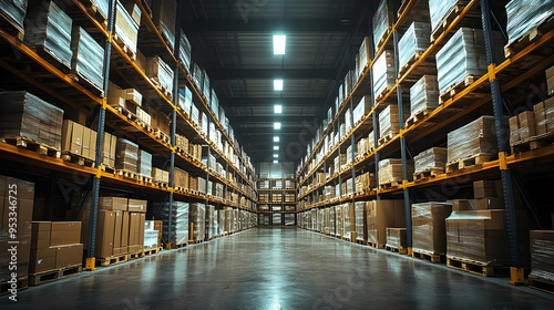 Rows of neatly stacked boxes in a warehouse.