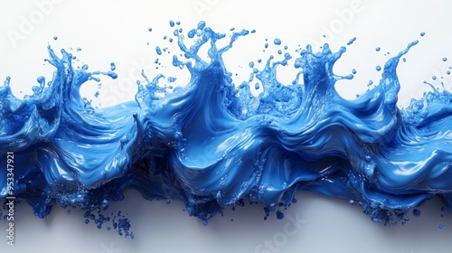 3D Render Abstract Blue Water Splash Clip Art Isolated on White Background: Twisted Liquid Shape and Splashing Wave photo