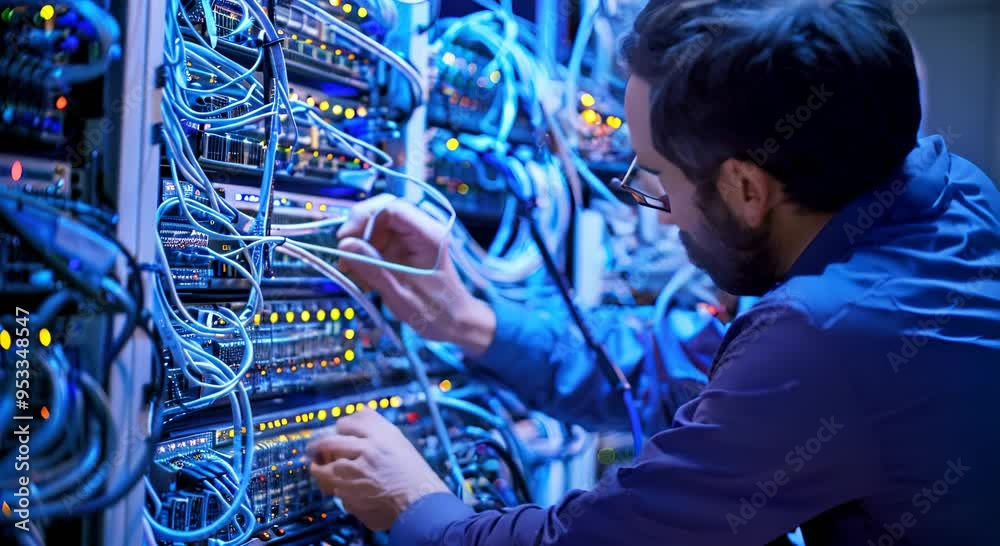 IT technician working with servers in a data center
