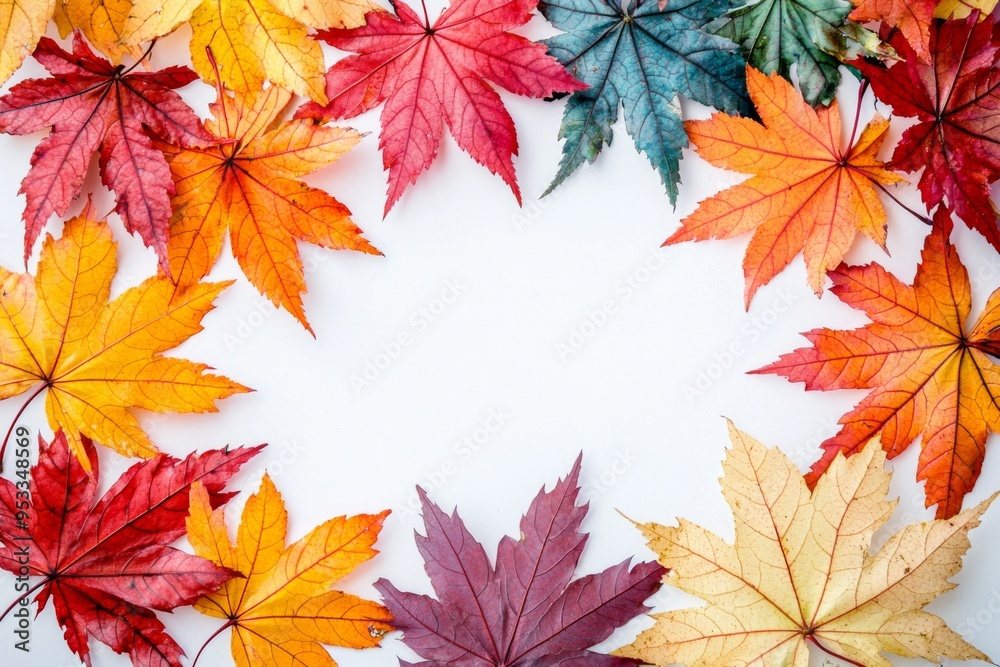 Autumn Maple Leaves Flat Lay White Background created with Generative AI