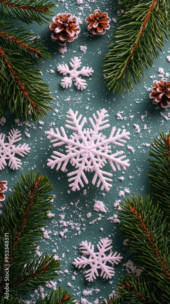 custom made wallpaper toronto digitalFestive Winter Wonderland with Pine Branches and Snowflakes