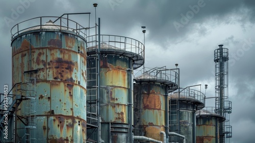 A group of old military tanks in poor condition, possibly abandoned or scrapped