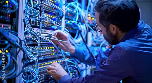 IT technician working with servers in a data center