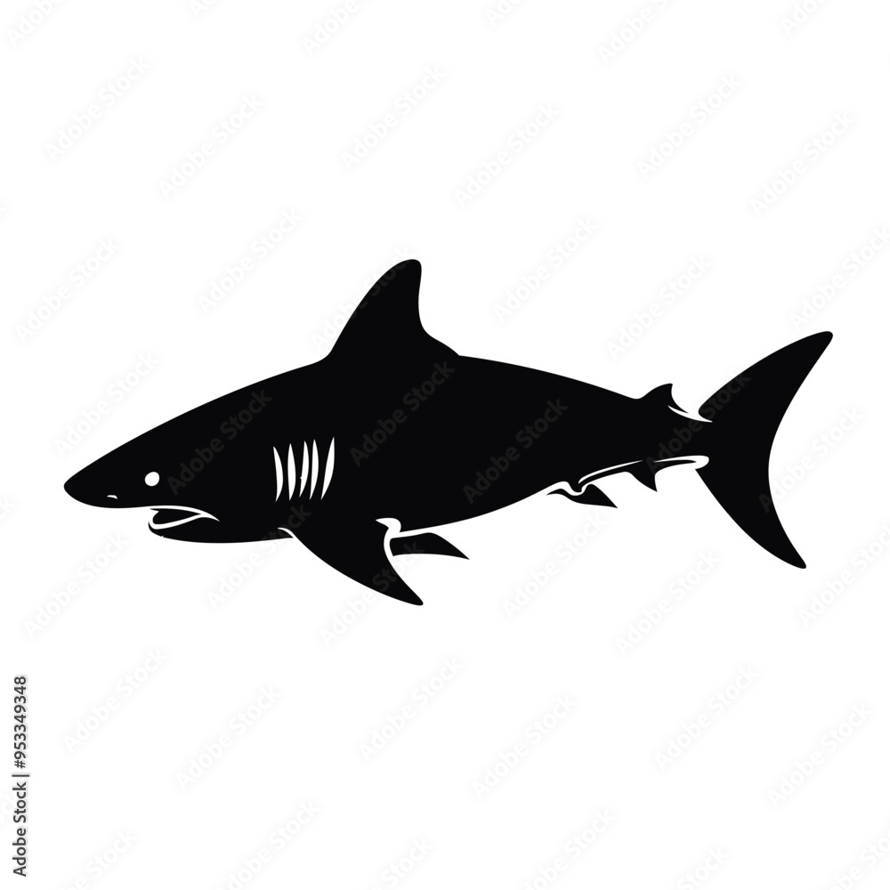 Fototapeta premium black silhouette of a shark isolated on white background 