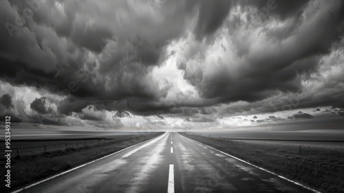 Dramatic Monochrome Roadscapes Under Moody Skies photo