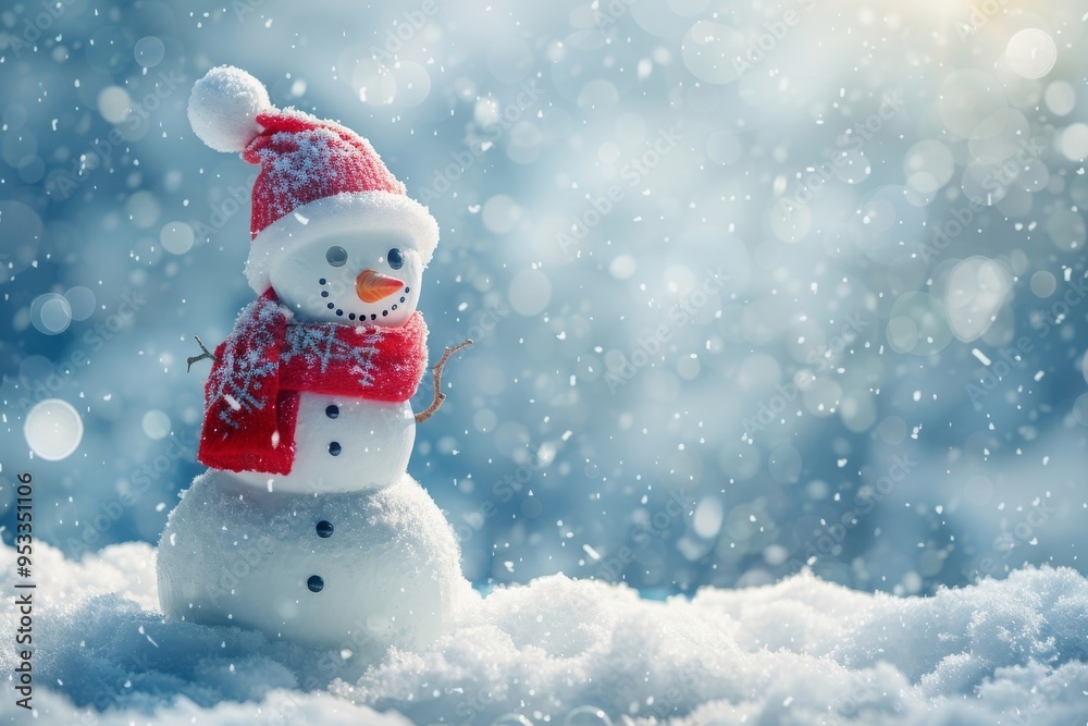Fototapeta premium Christmas winter background with snow and blurred bokeh.Merry christmas and happy new year greeting card with copy-space
