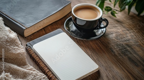 Essentials on wood: phone, coffee, diary