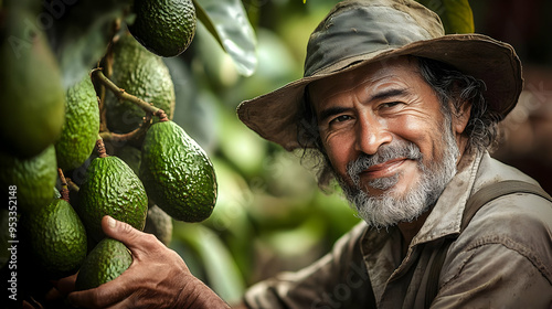 Smiling avocado farmer hold...