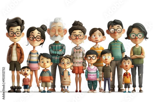 Group of cartoon characters posing together, ideal for illustrations and animations