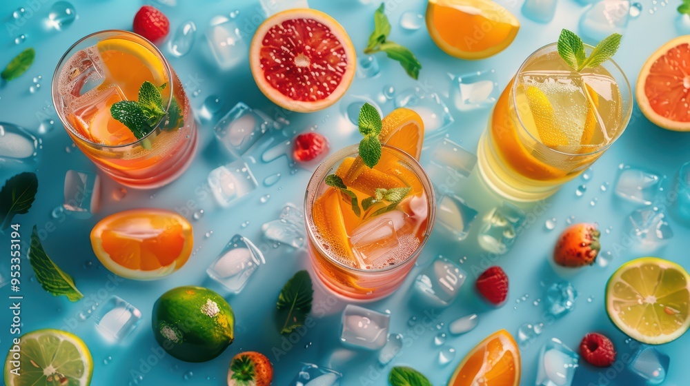 Refreshing drinks with vibrant fruits and ice, perfect for summer celebrations and bright occasions. Refreshing drinks with vibrant fruits and ice, perfect for summer celebrations and bright occasions.