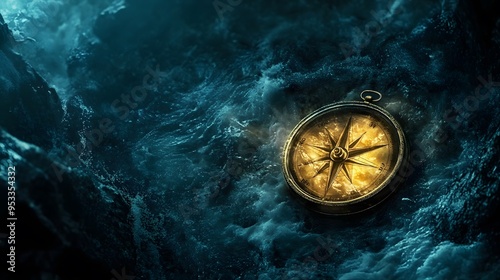 A Golden Compass Resting in a Turbulent Sea photo