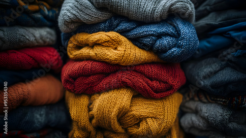 Stack of colorful knitted s...