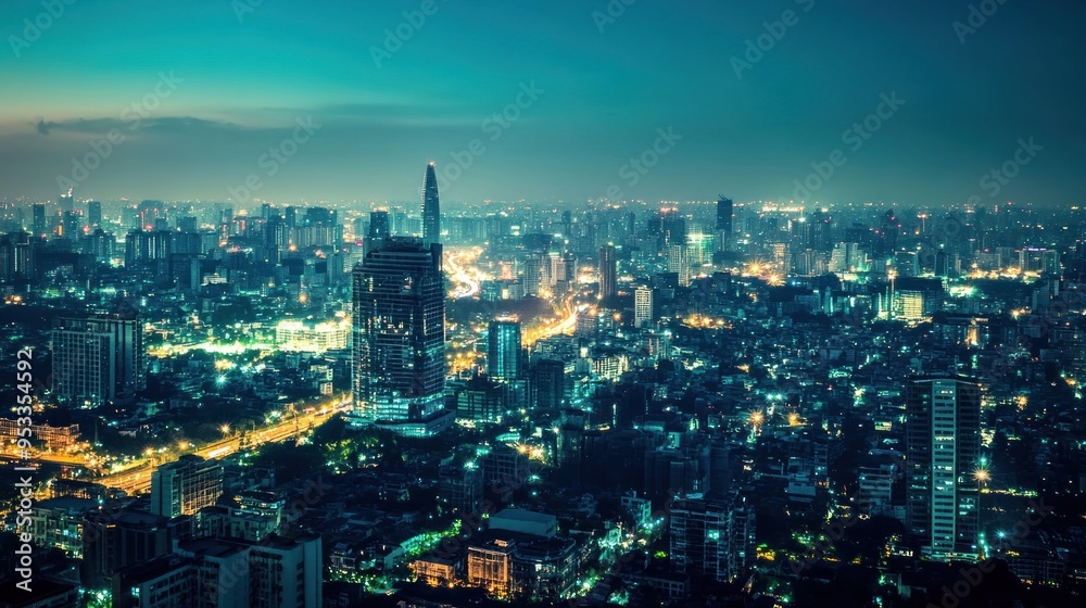 Obraz premium Nighttime Cityscape with Vibrant Lights