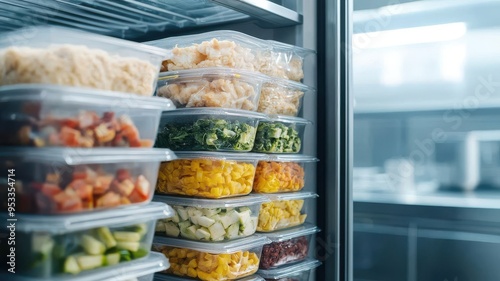 Frozen bag of prepared meals neatly stacked in a freezer, Meal prep storage, Quick dinner solutions