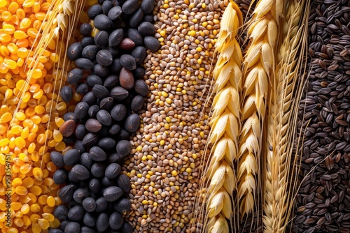 Close-up view of various grain types