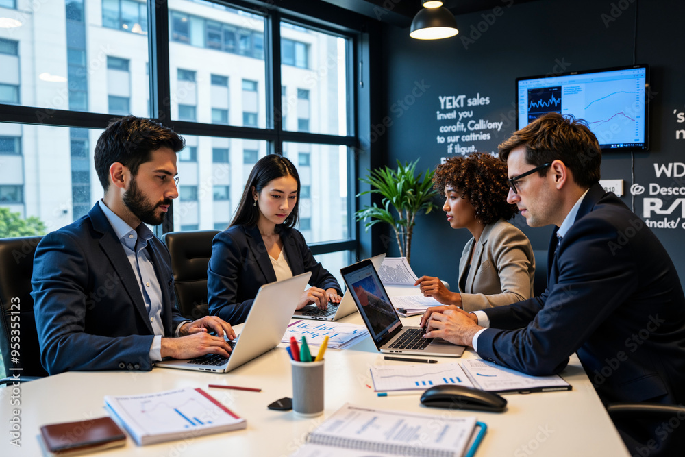 Diverse Executive Team Analyzing Financial Growth: Perfect for Business Strategy and Investment Marketing Diverse Executive Team Analyzing Financial Growth: Perfect for Business Strategy and Investment Marketing