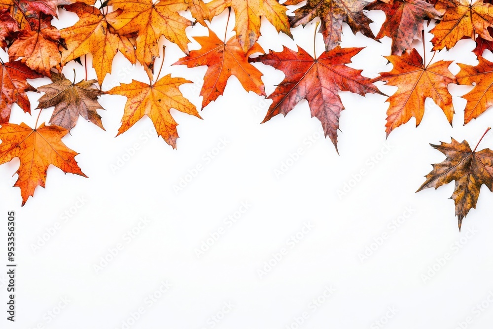 Autumn Maple Leaves Flat Lay White Background created with Generative AI Autumn Maple Leaves Flat Lay White Background created with Generative AI